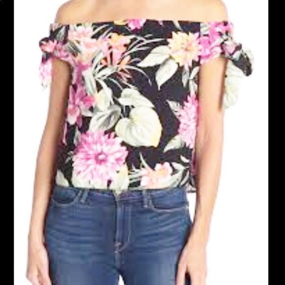 TOPSHOP Tropical Floral Off Shoulder Tie Blouse 6 - Picture 2 of 9